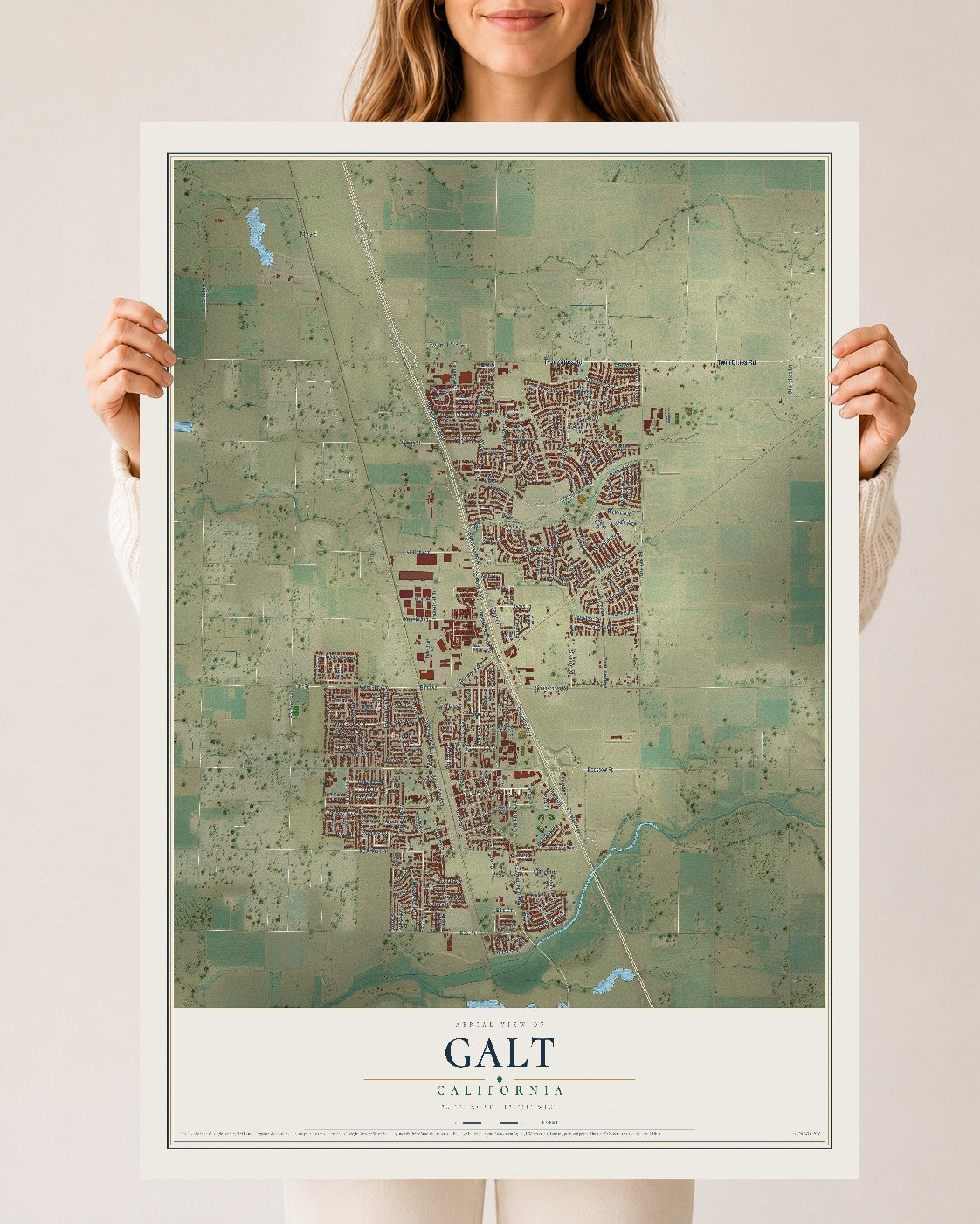 Map of Galt, California, 24 x 36 inch unframed archival matte print
