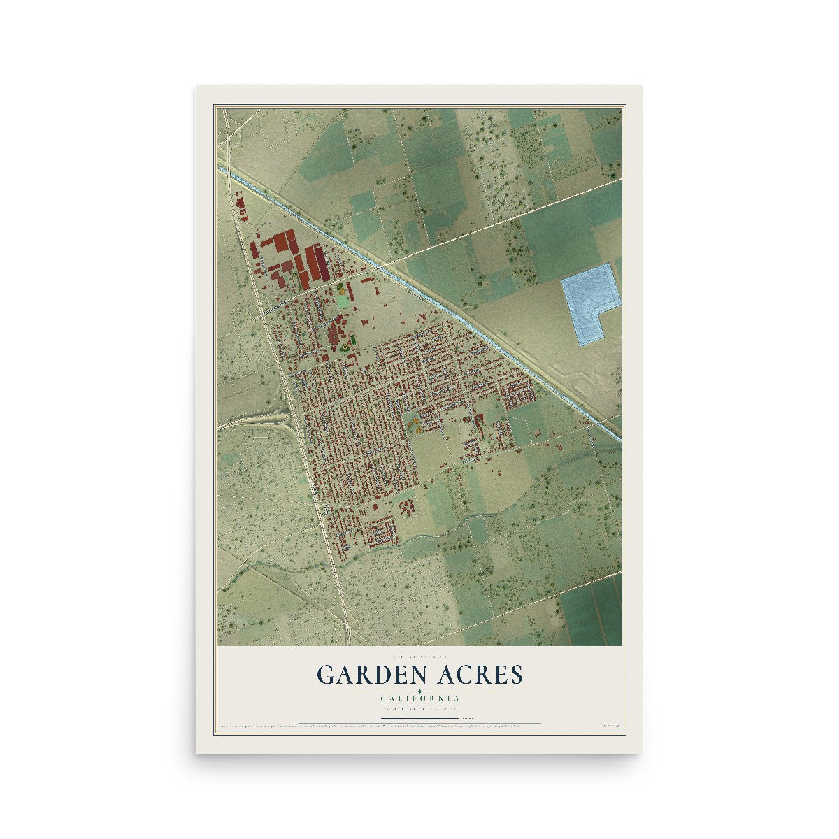Map of Garden Acres, California, 12 x 18 inch unframed archival matte print