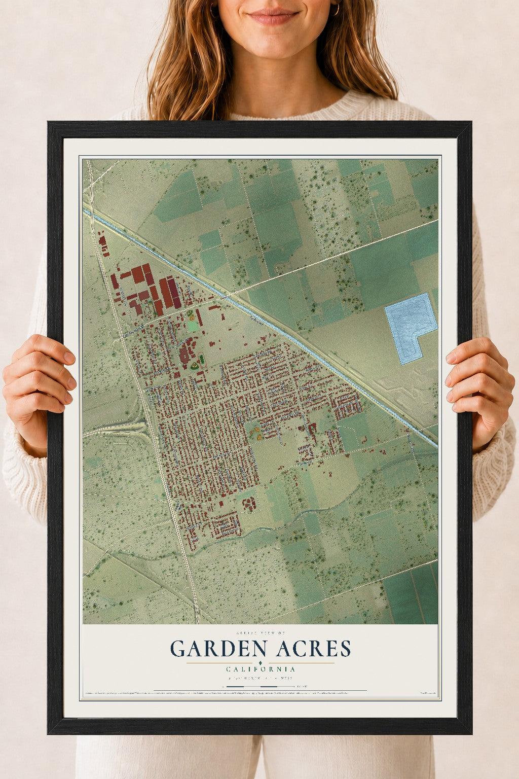 Map of Garden Acres, California, 18 x 24 inch print in a black wood frame