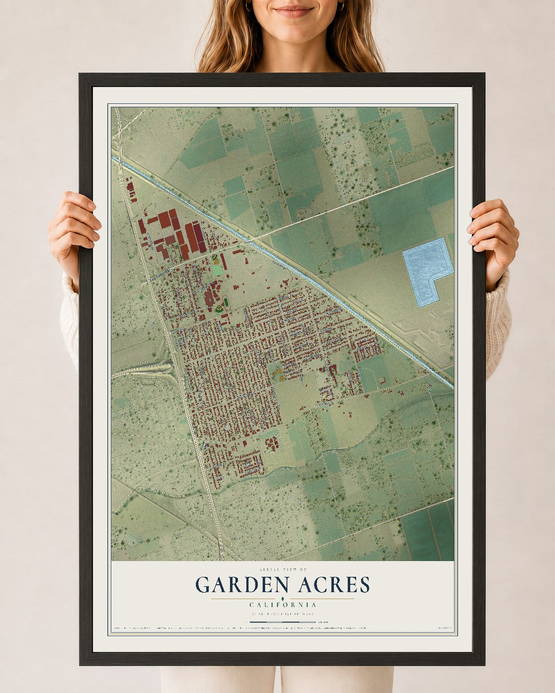 Map of Garden Acres, California, 24 x 36 inch print in a black wood frame