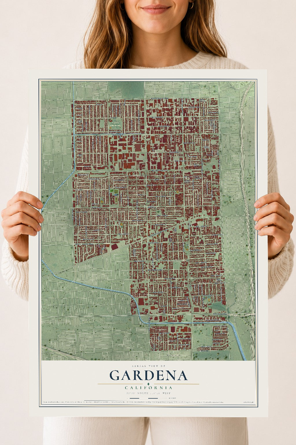Map of Gardena, California, 18 x 24 inch unframed archival matte print