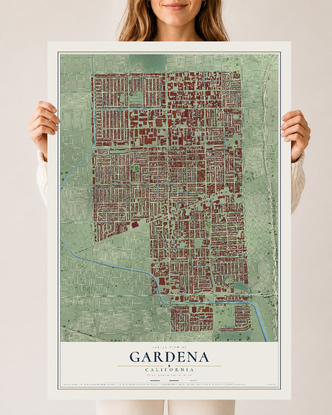 Map of Gardena, California, 24 x 36 inch unframed archival matte print