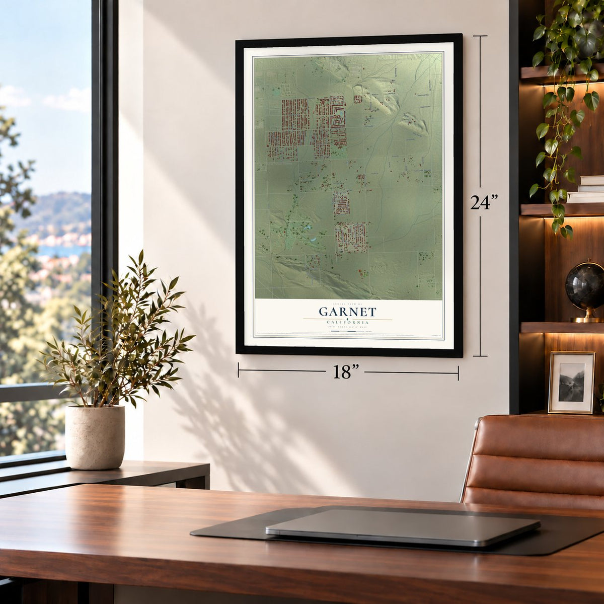 Garnet, California map, 18 x 24 inch print in a black frame in a home office