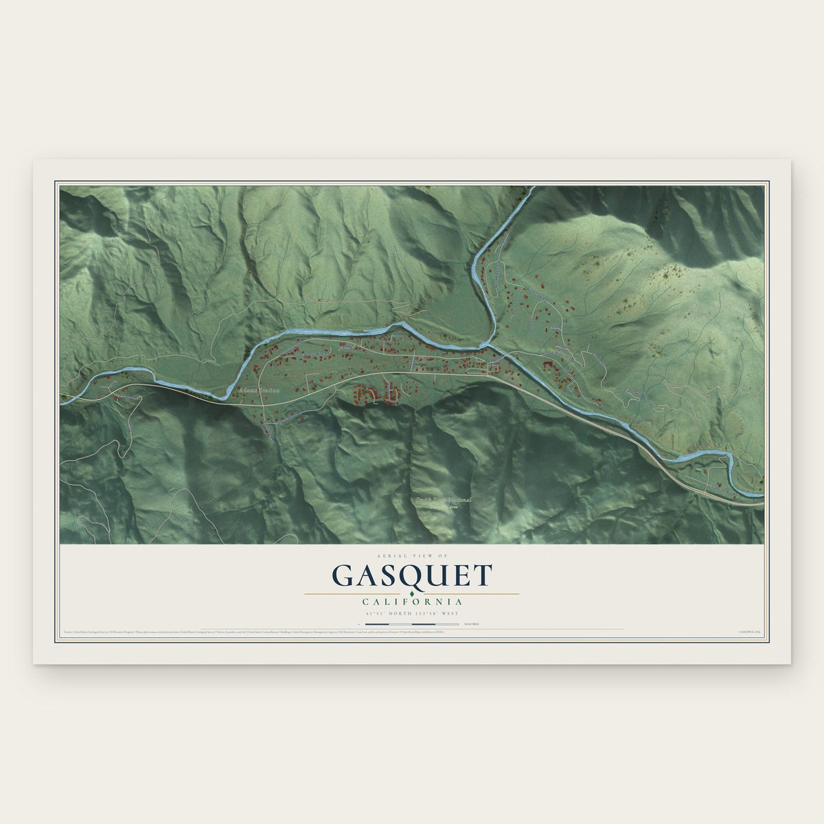 Gasquet, California map print, the full design