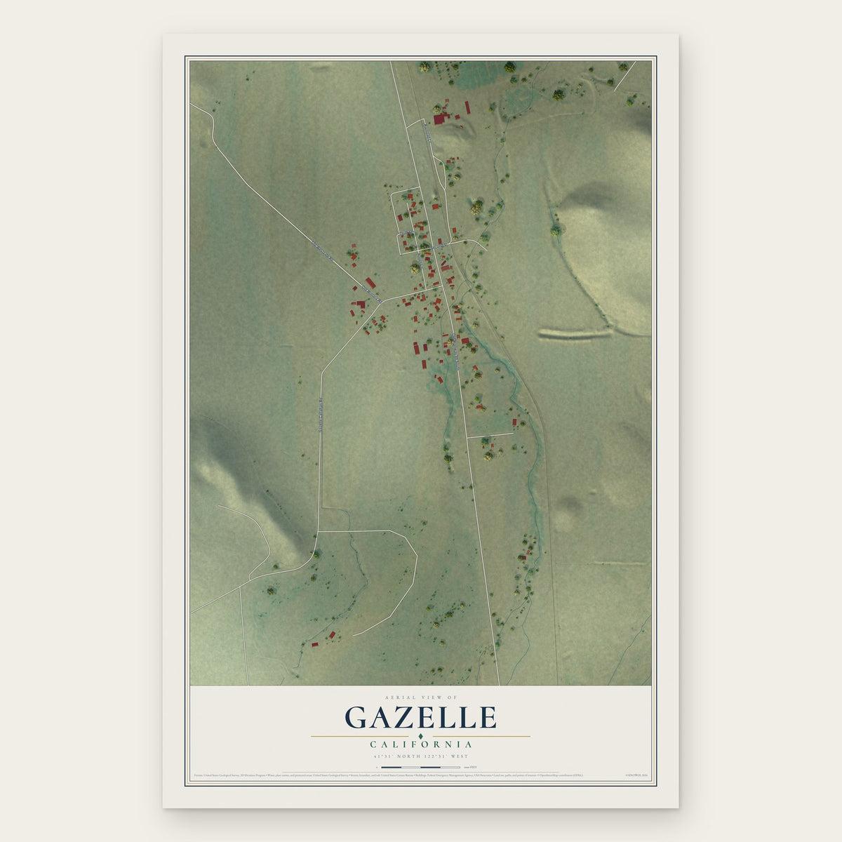 Gazelle, California map print, the full design
