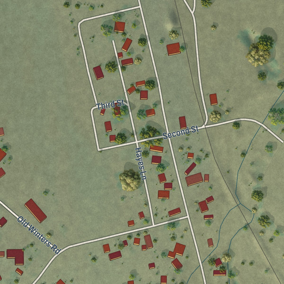 Close-up of the map of Gazelle, California print showing street and building detail