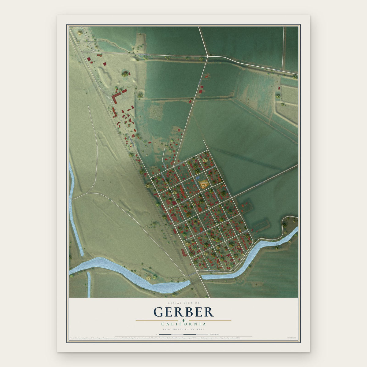 Gerber, California map print, the full design