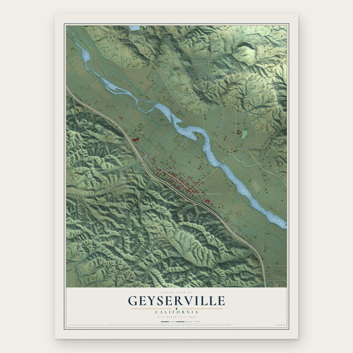 Geyserville, California map print, the full design