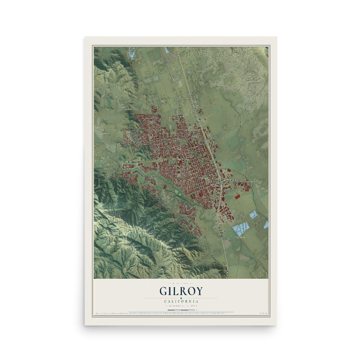 Map of Gilroy, California, 12 x 18 inch unframed archival matte print