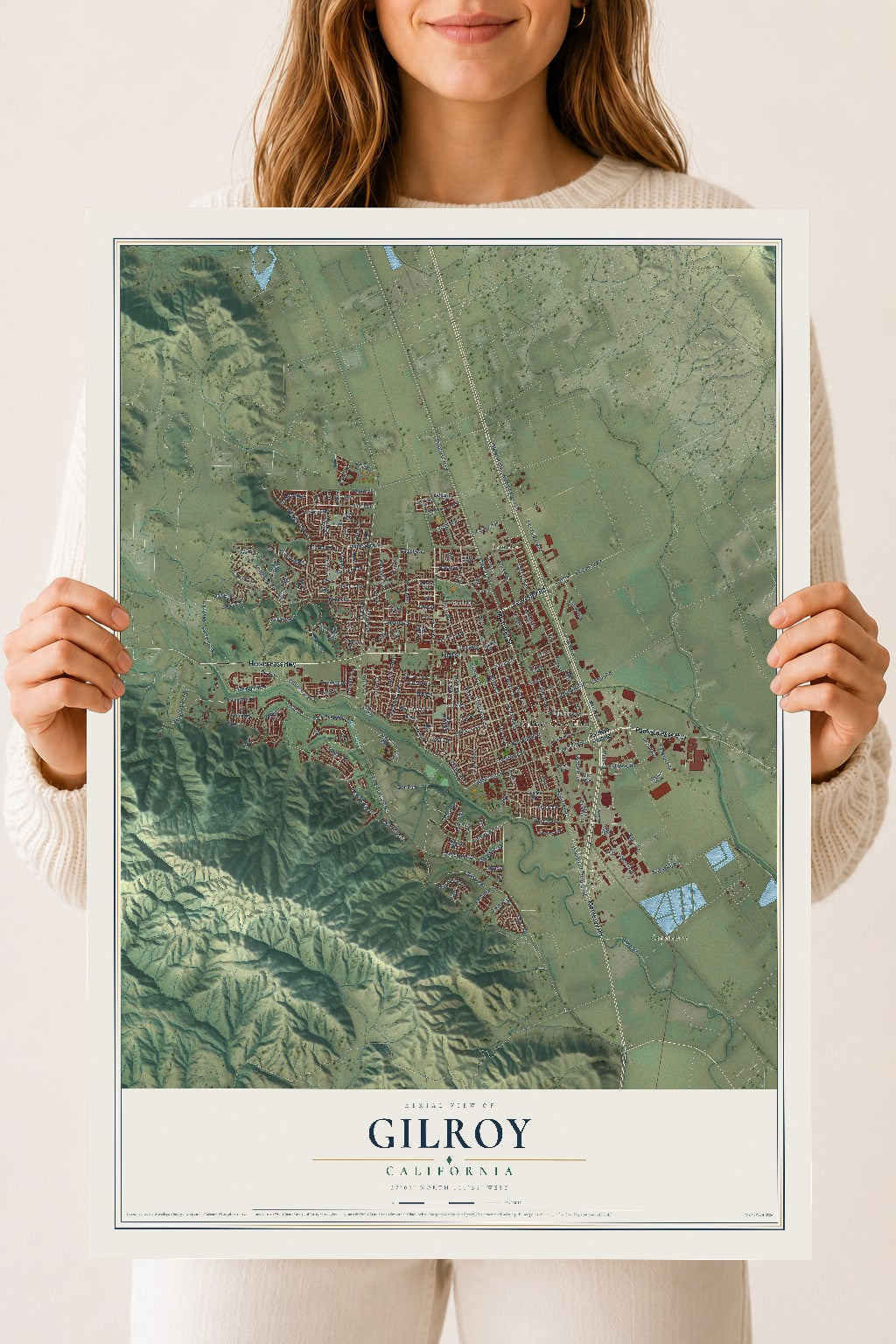 Map of Gilroy, California, 18 x 24 inch unframed archival matte print