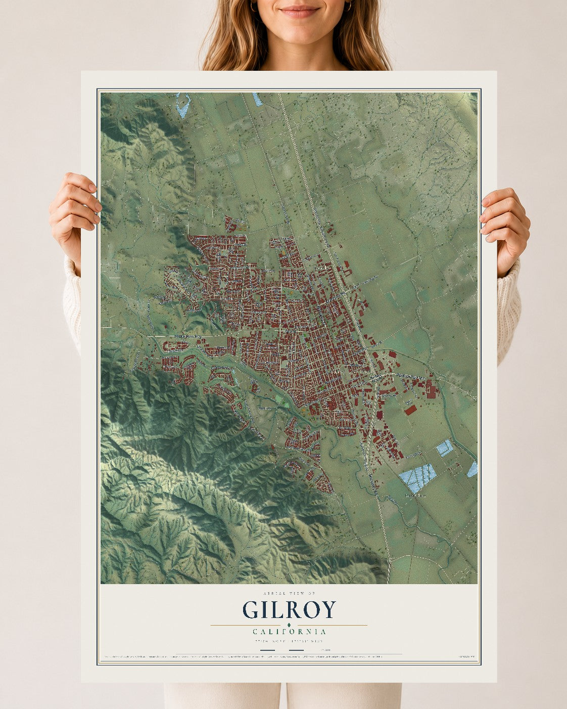 Map of Gilroy, California, 24 x 36 inch unframed archival matte print