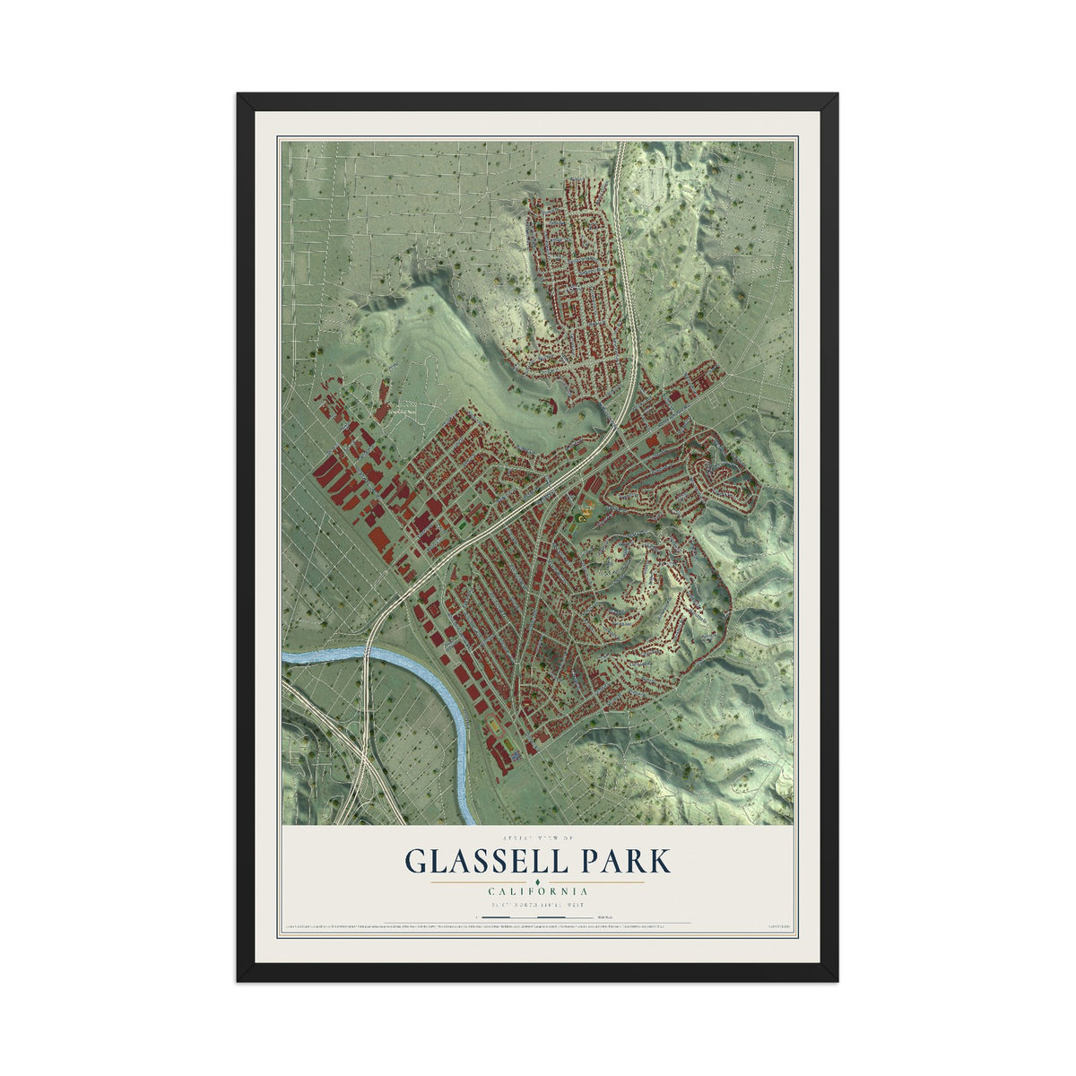 Map of Glassell Park, California, 12 x 18 inch print in a black wood frame