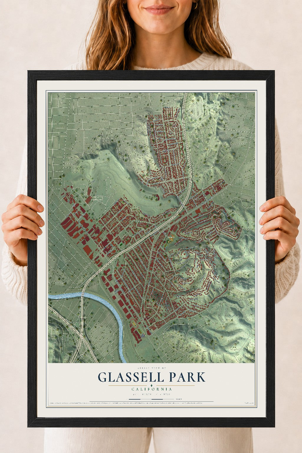 Map of Glassell Park, California, 18 x 24 inch print in a black wood frame