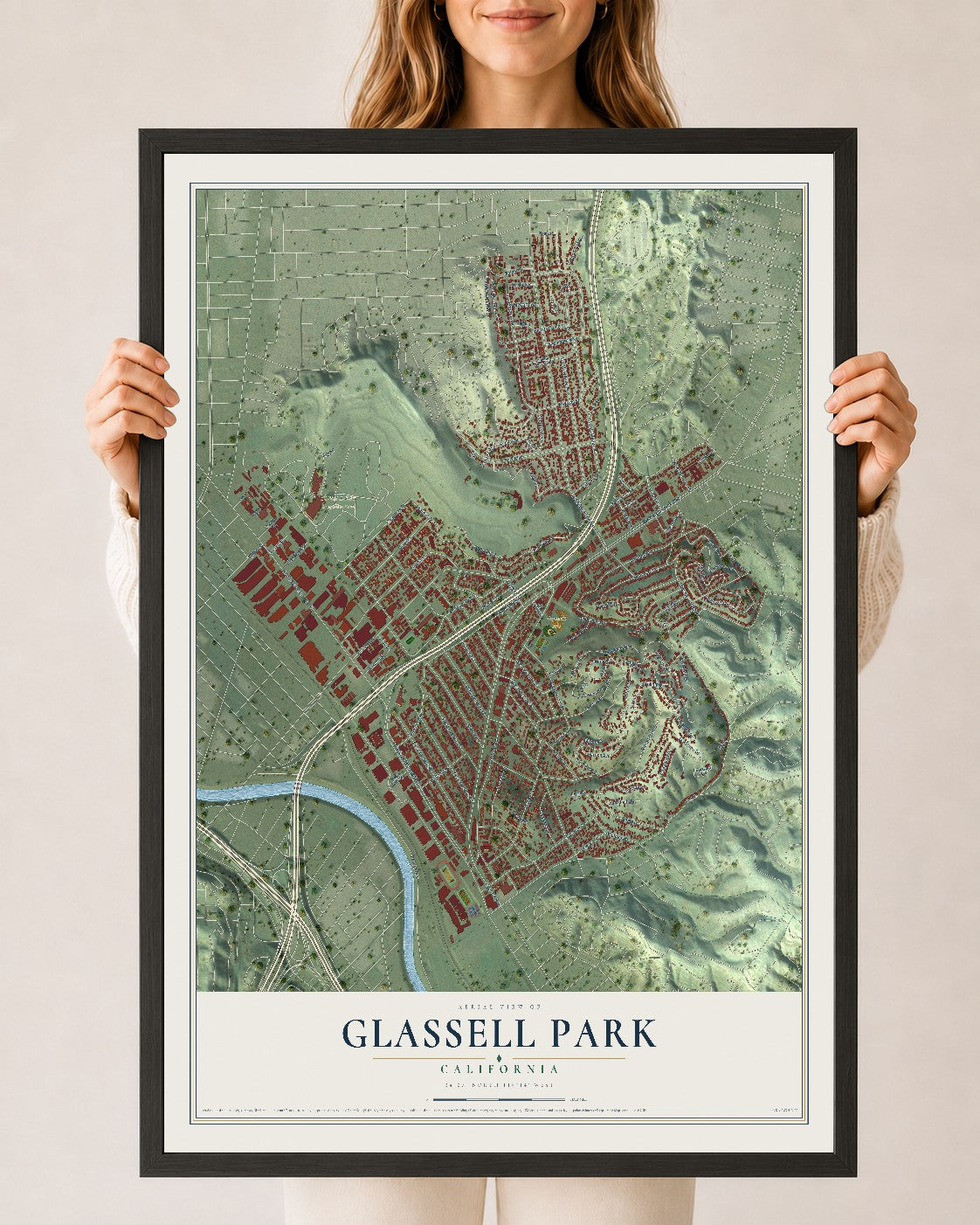 Map of Glassell Park, California, 24 x 36 inch print in a black wood frame