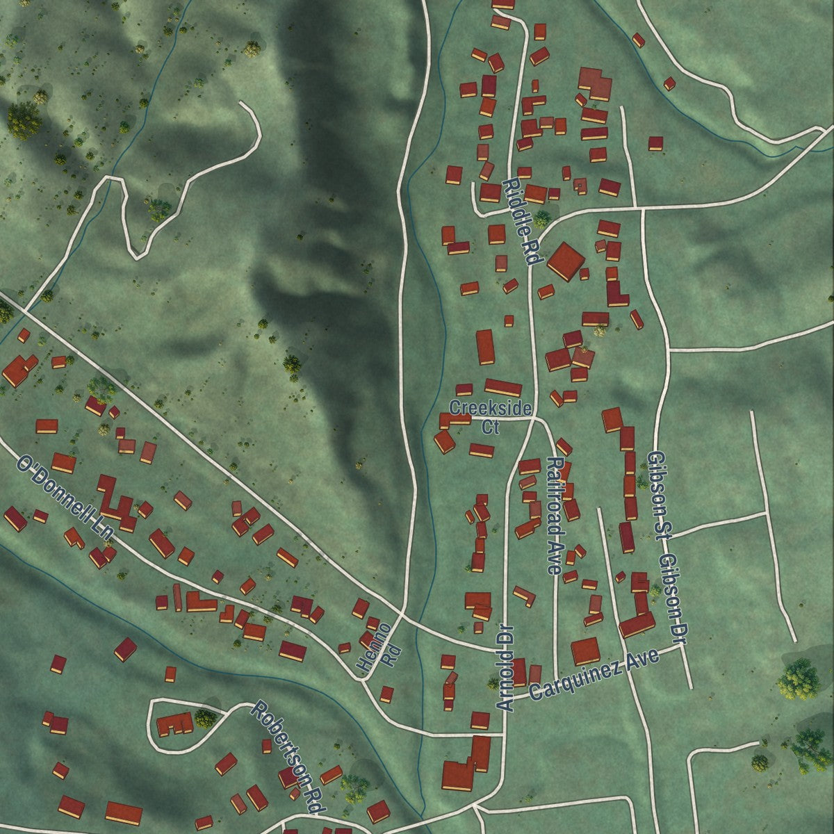 Close-up of the map of Glen Ellen, California print showing street and building detail