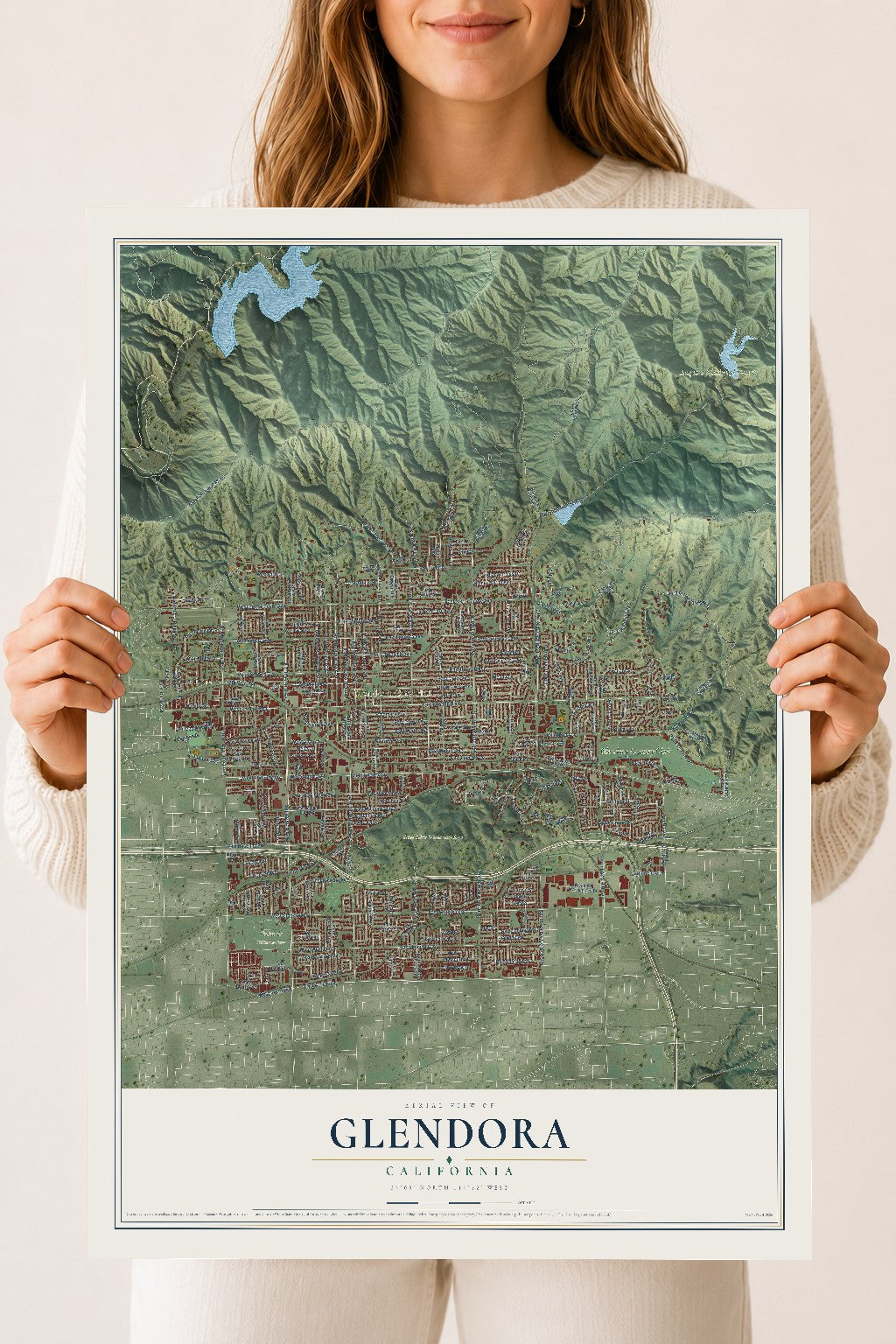Map of Glendora, California, 18 x 24 inch unframed archival matte print