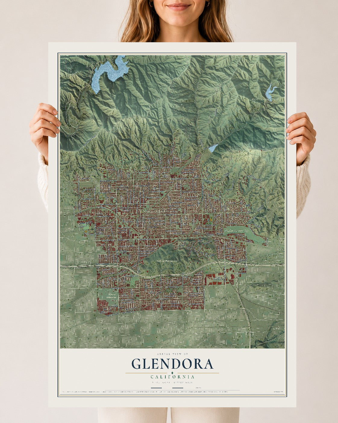 Map of Glendora, California, 24 x 36 inch unframed archival matte print