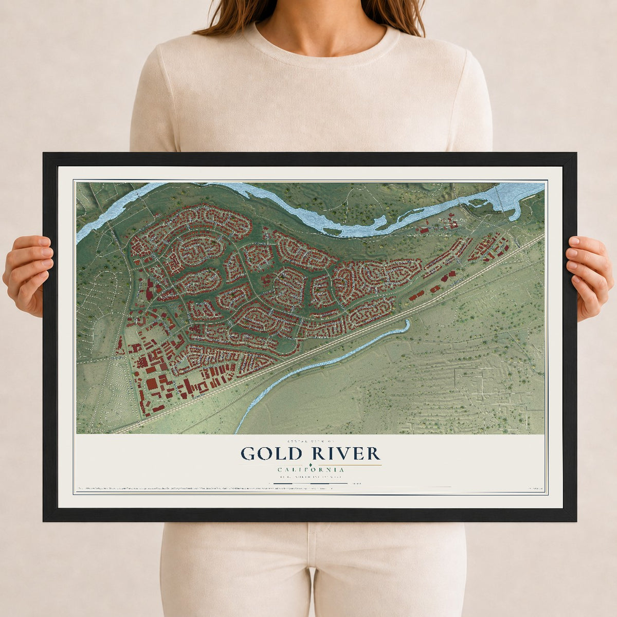 Map of Gold River, California, 12 x 18 inch print in a black wood frame
