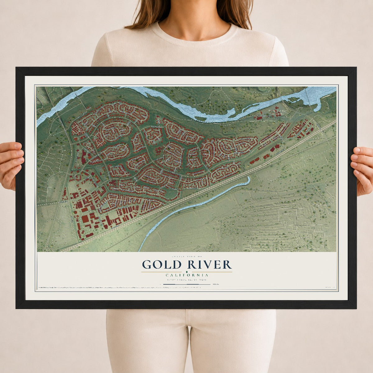 Map of Gold River, California, 18 x 24 inch print in a black wood frame