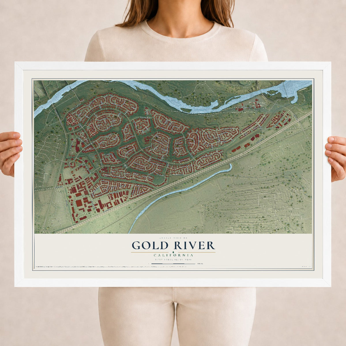 Map of Gold River, California, 18 x 24 inch print in a white wood frame