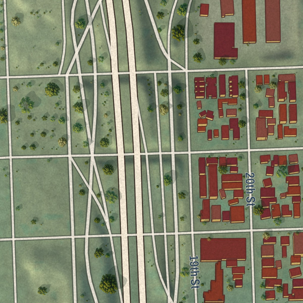 Close-up of the map of Golden Hill, California print showing street and building detail