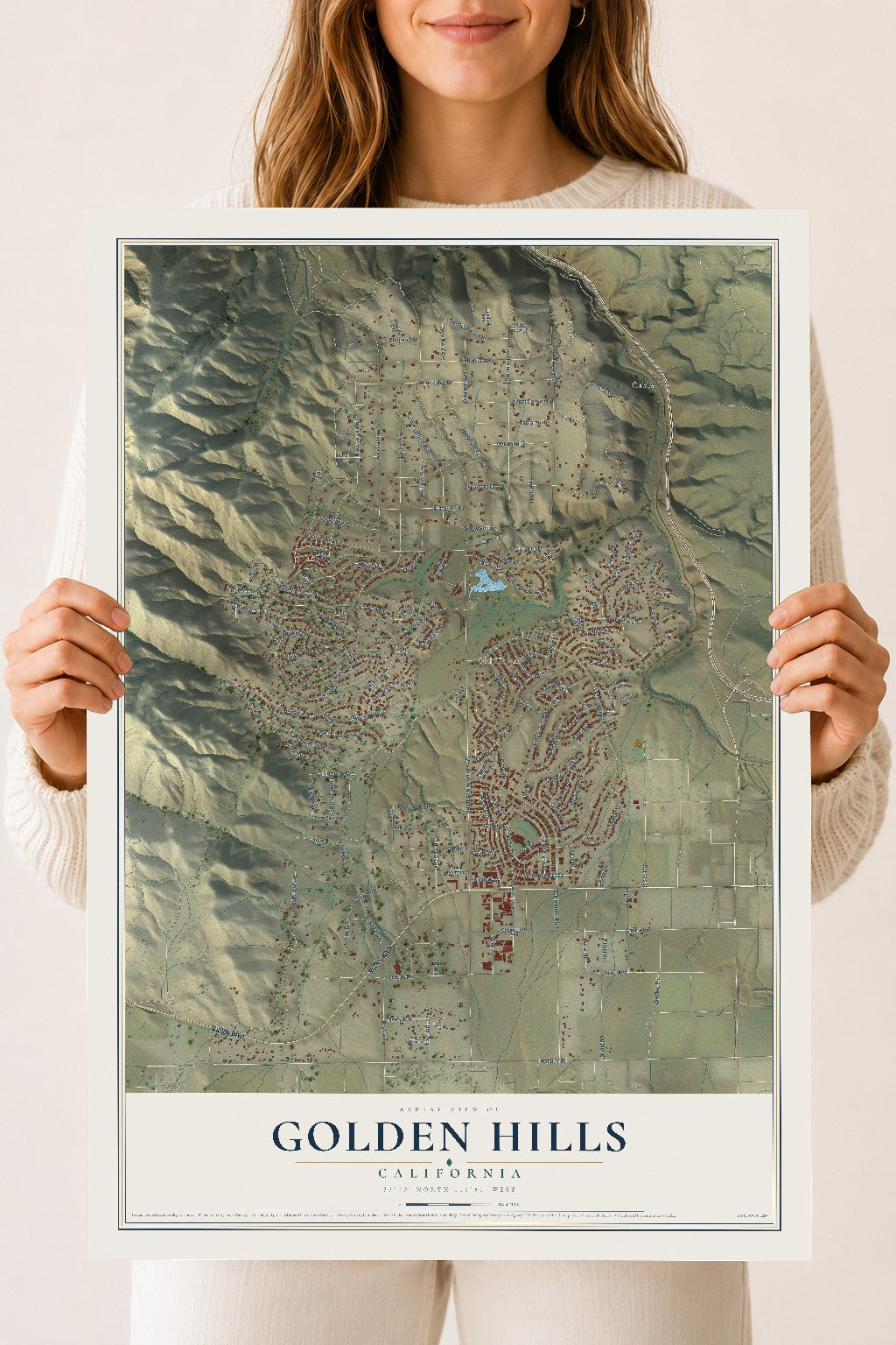 Map of Golden Hills, California, 18 x 24 inch unframed archival matte print