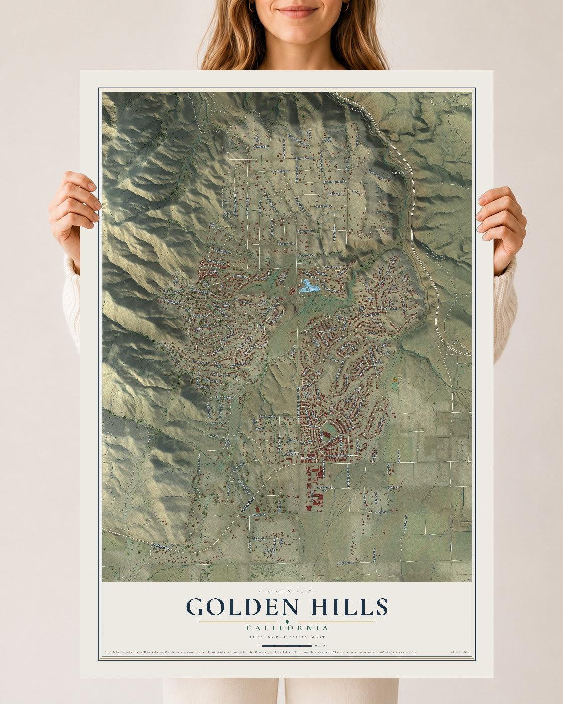 Map of Golden Hills, California, 24 x 36 inch unframed archival matte print