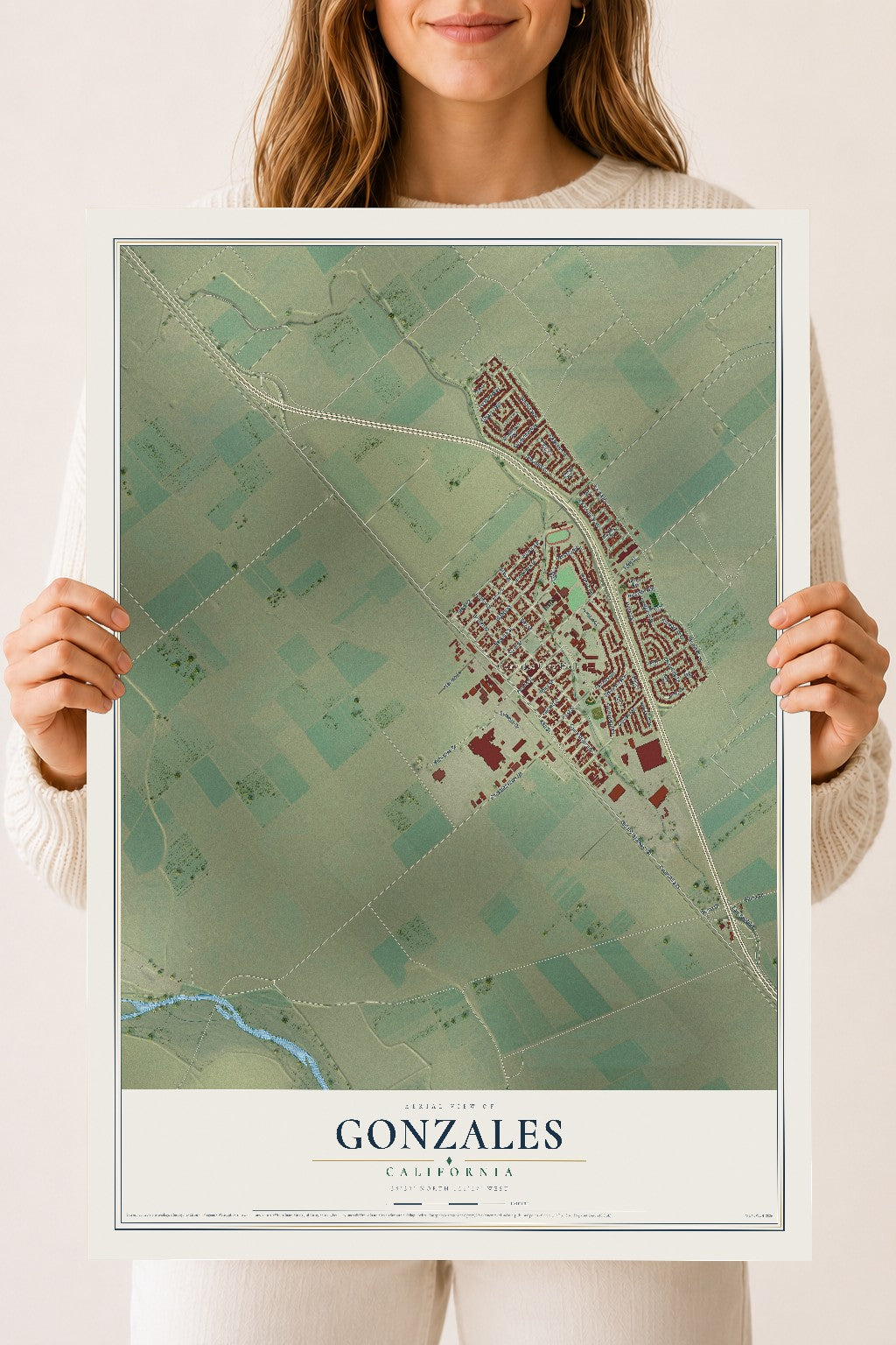 Map of Gonzales, California, 18 x 24 inch unframed archival matte print