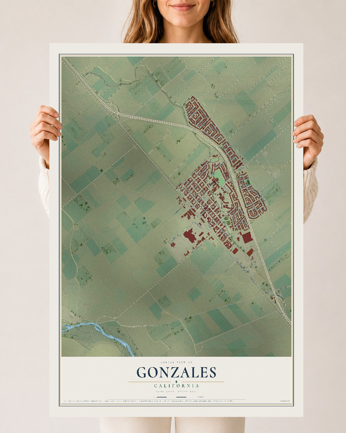 Map of Gonzales, California, 24 x 36 inch unframed archival matte print