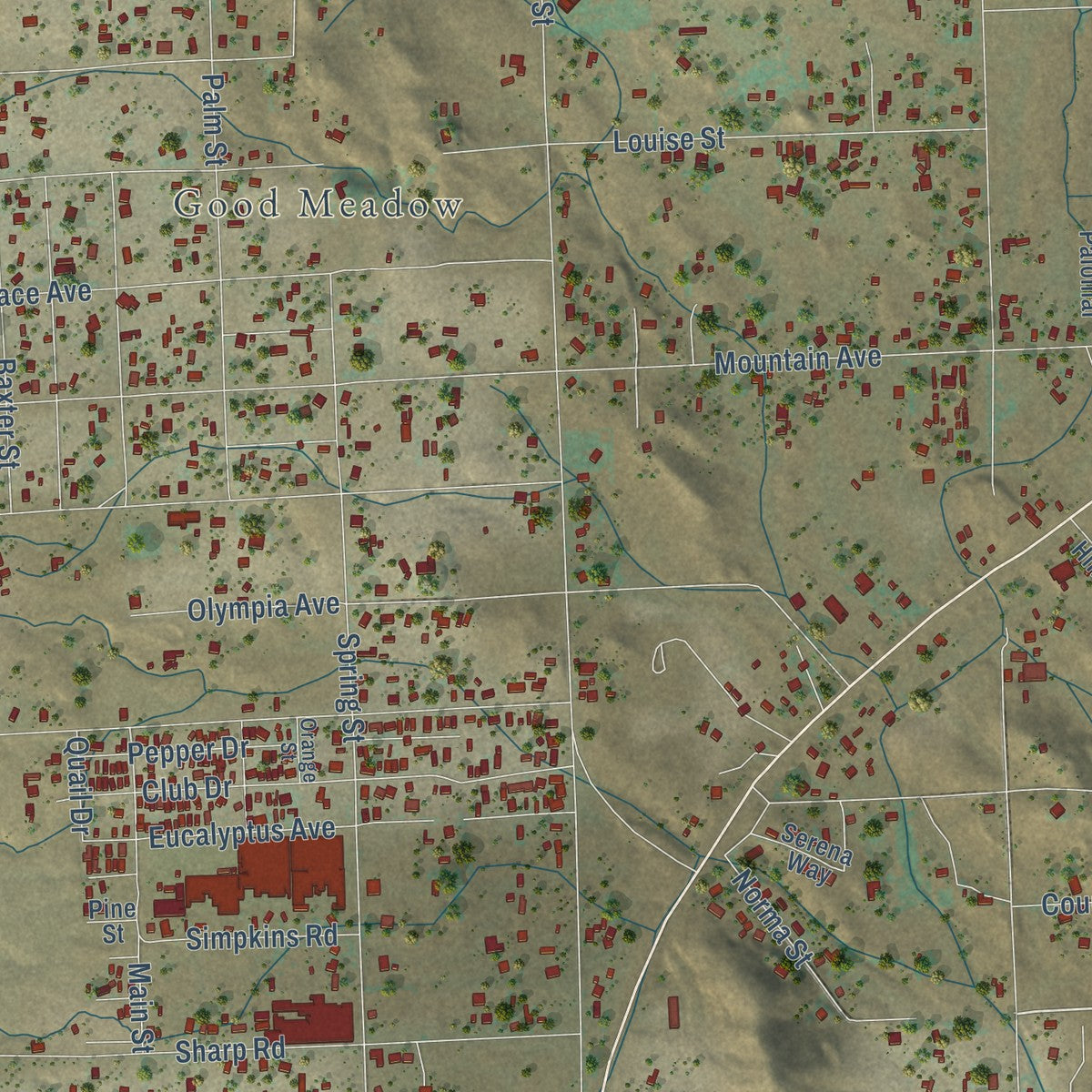 Close-up of the map of Good Hope, California print showing street and building detail