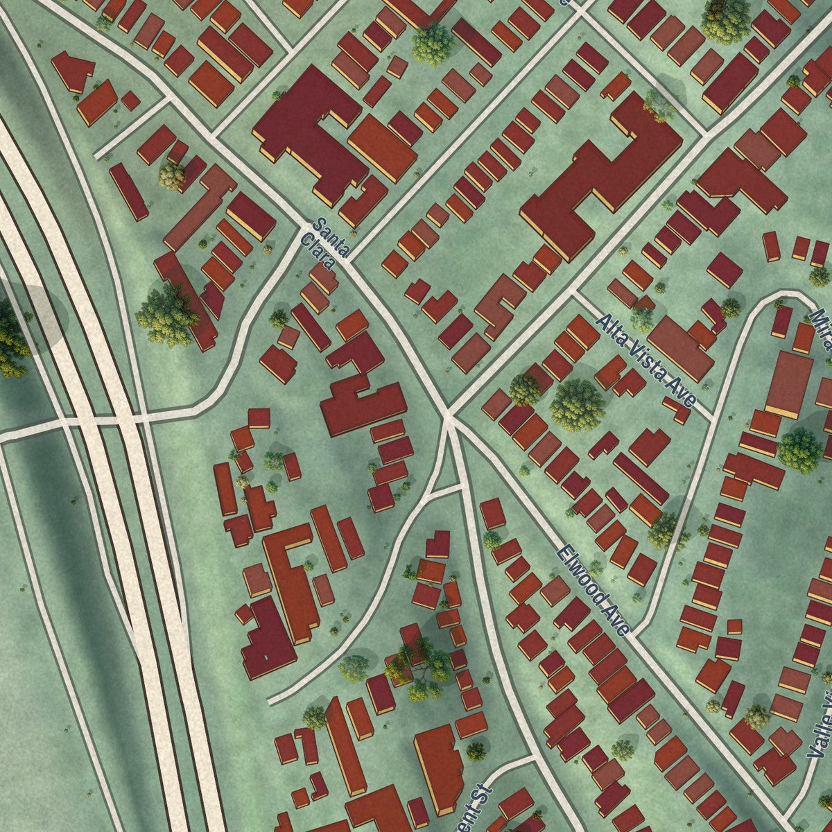 Close-up of the map of Grand Lake, California print showing street and building detail
