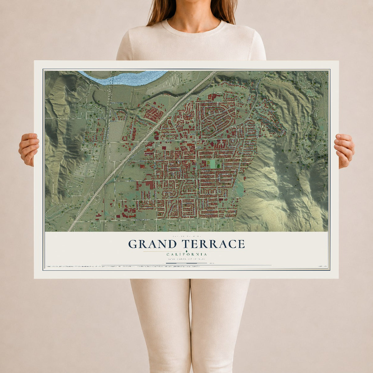 Map of Grand Terrace, California, 24 x 36 inch unframed archival matte print