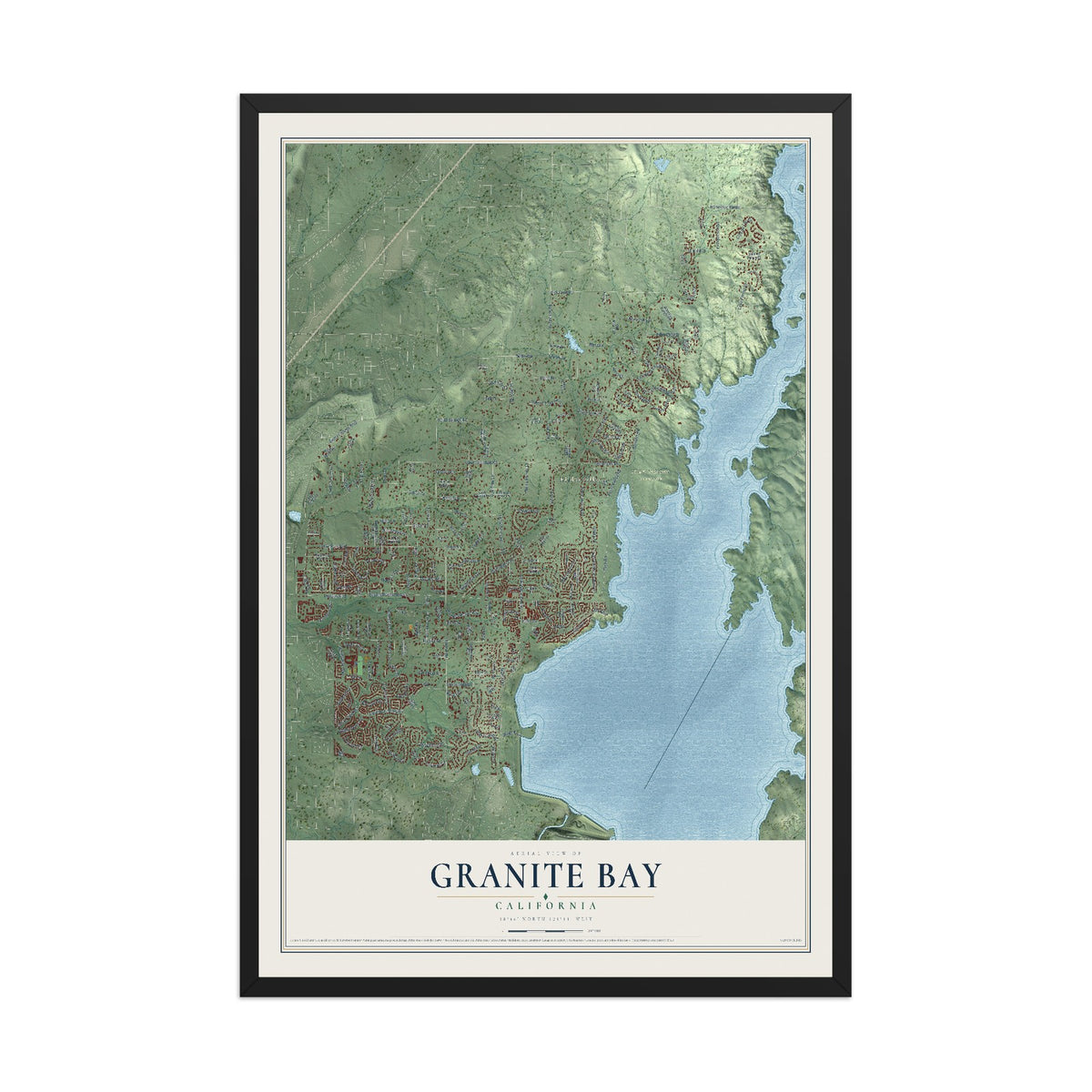 Map of Granite Bay, California, 12 x 18 inch print in a black wood frame