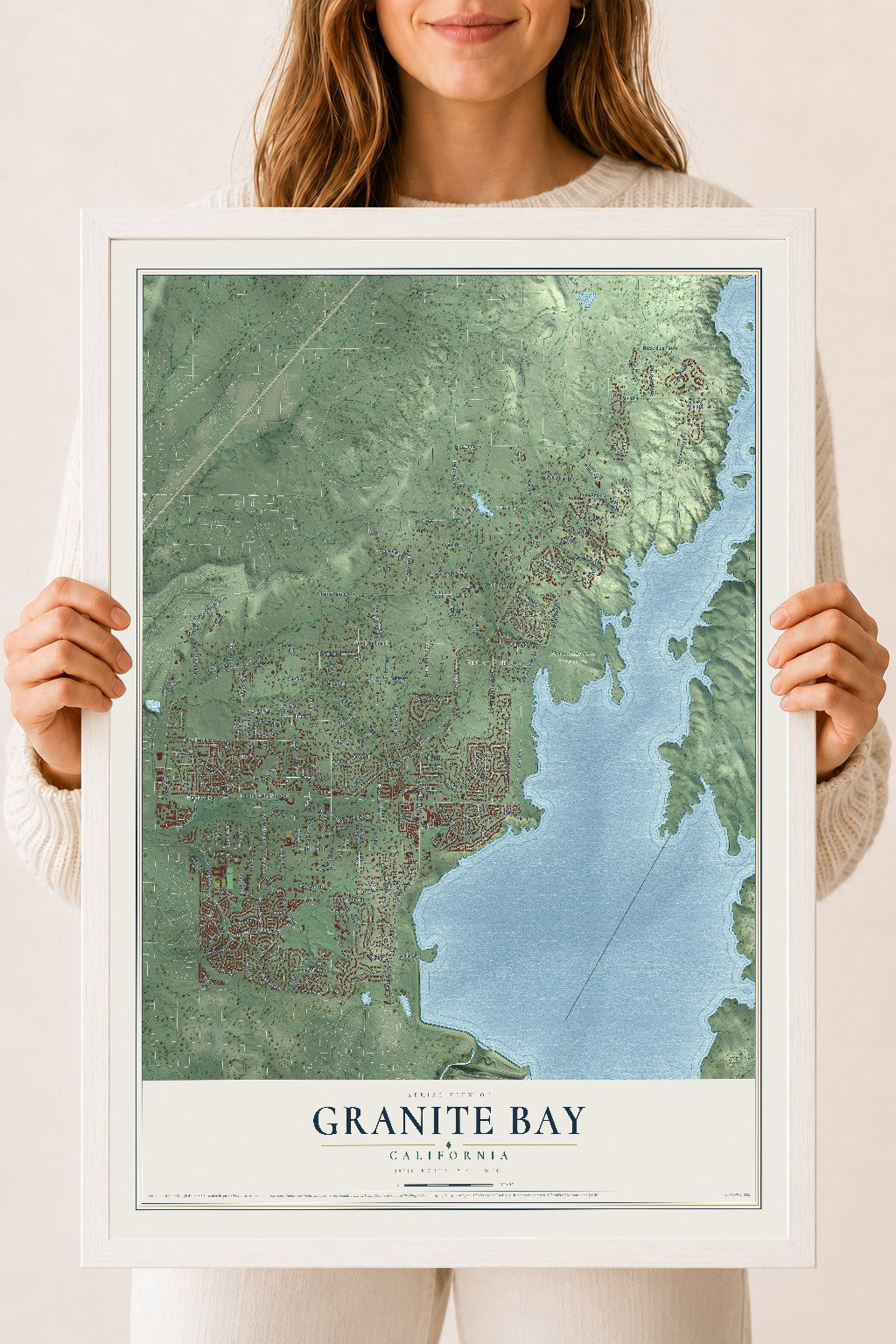 Map of Granite Bay, California, 18 x 24 inch print in a white wood frame