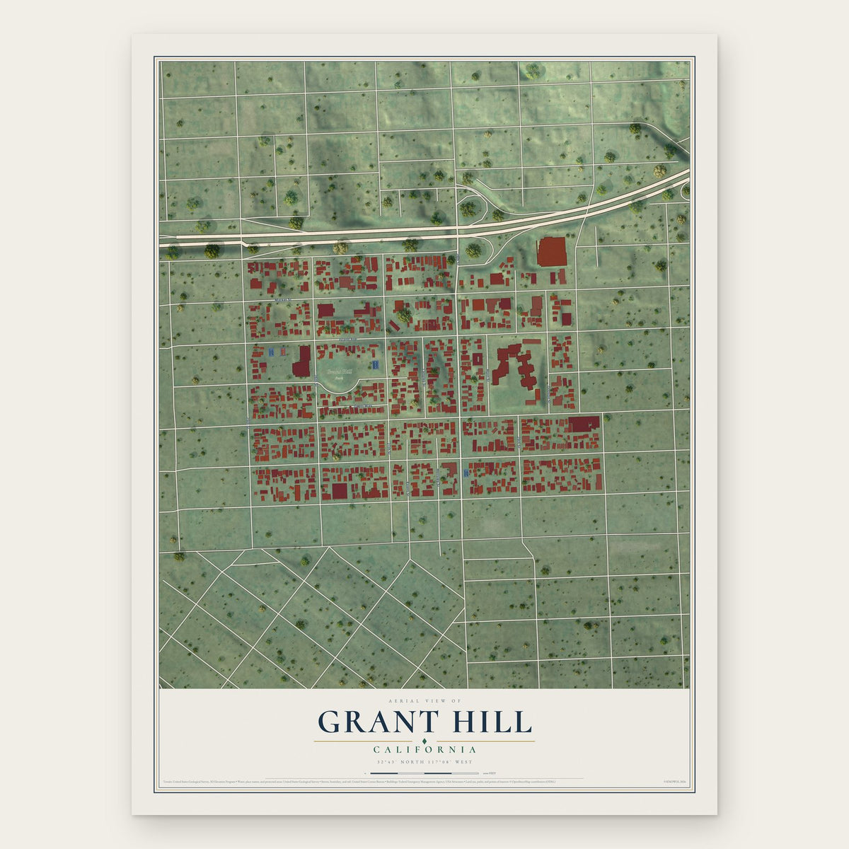 Grant Hill, California map print, the full design