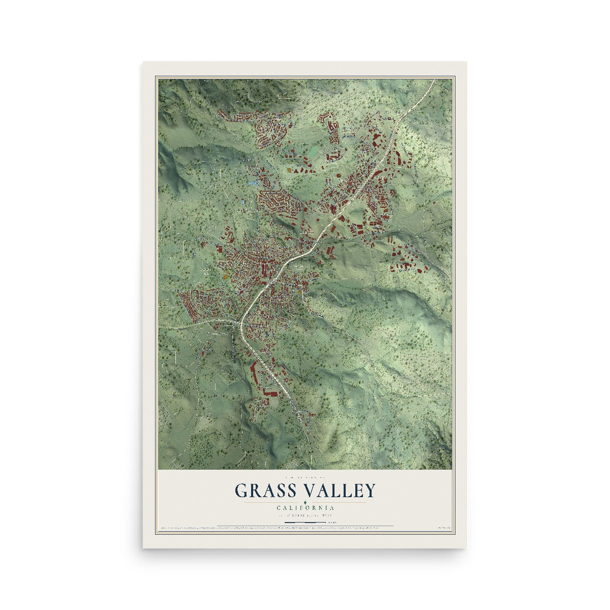 Map of Grass Valley, California, 12 x 18 inch unframed archival matte print