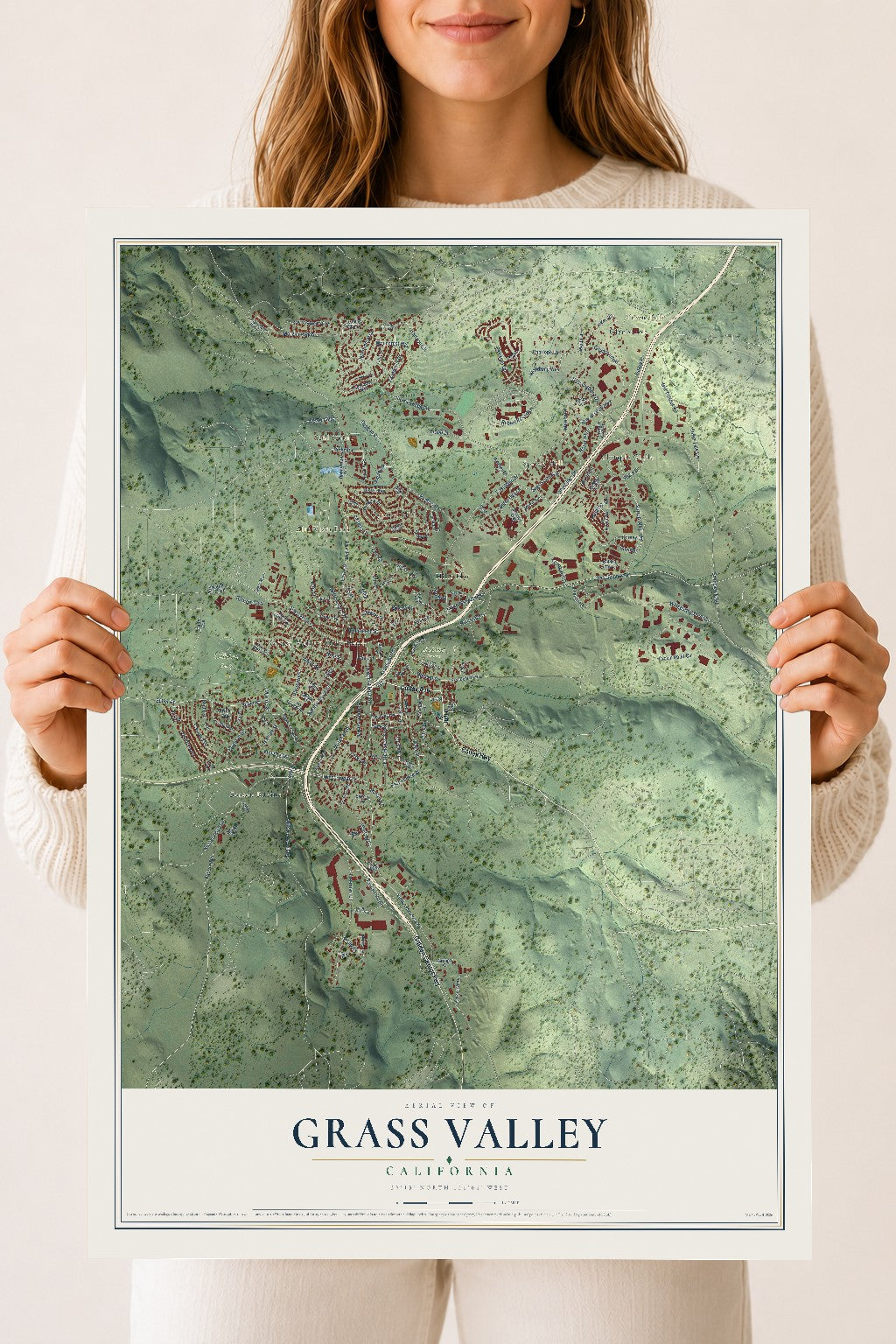 Map of Grass Valley, California, 18 x 24 inch unframed archival matte print