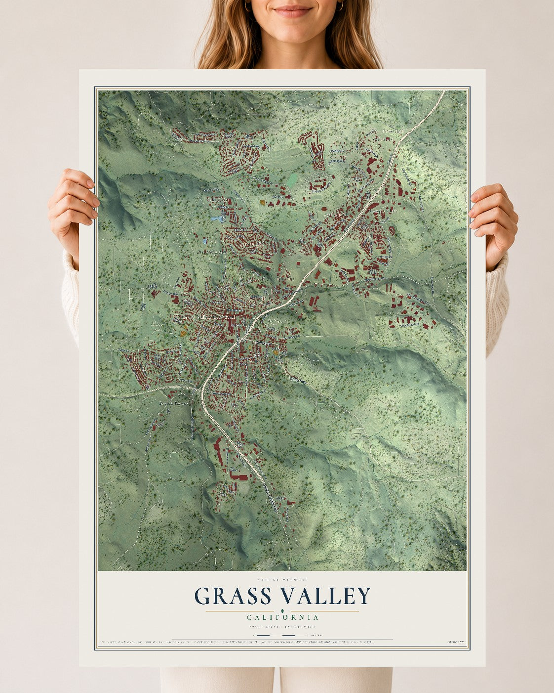 Map of Grass Valley, California, 24 x 36 inch unframed archival matte print