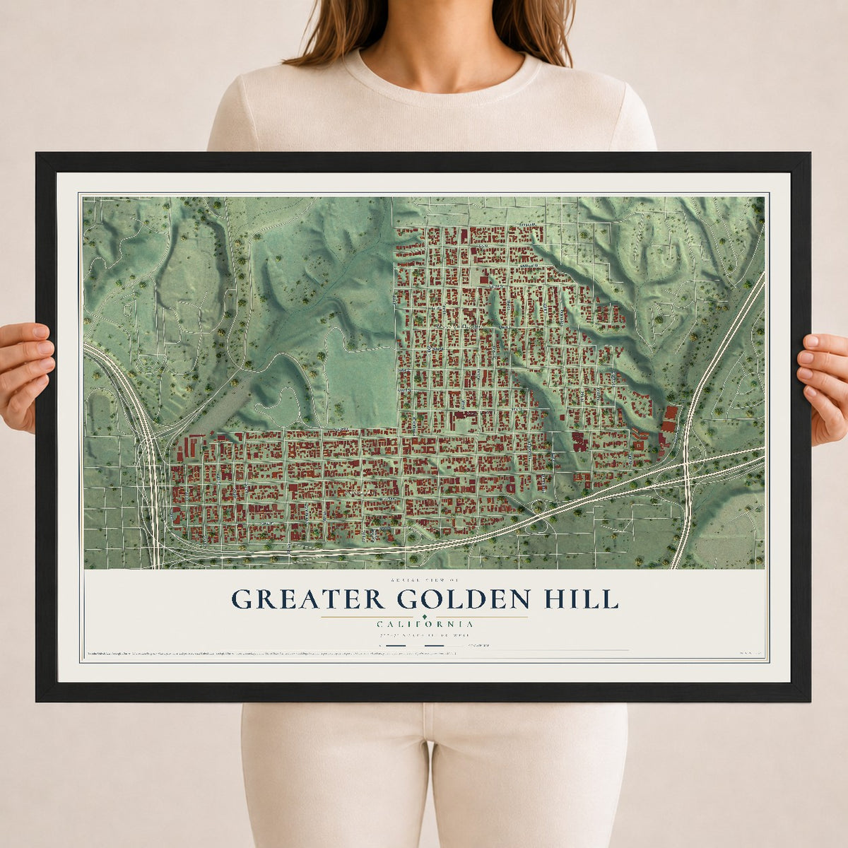 Map of Greater Golden Hill, California, 18 x 24 inch print in a black wood frame
