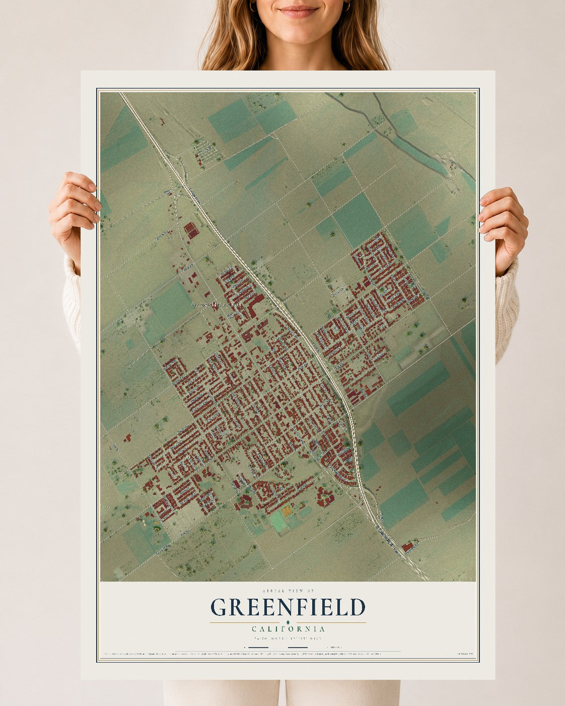Map of Greenfield, California, 24 x 36 inch unframed archival matte print