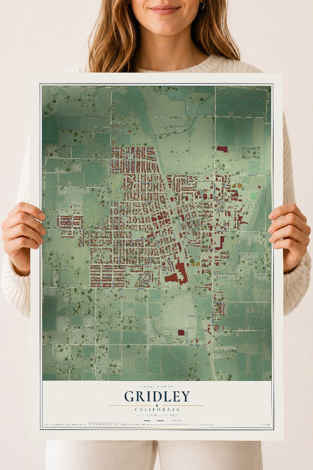 Map of Gridley, California, 18 x 24 inch unframed archival matte print