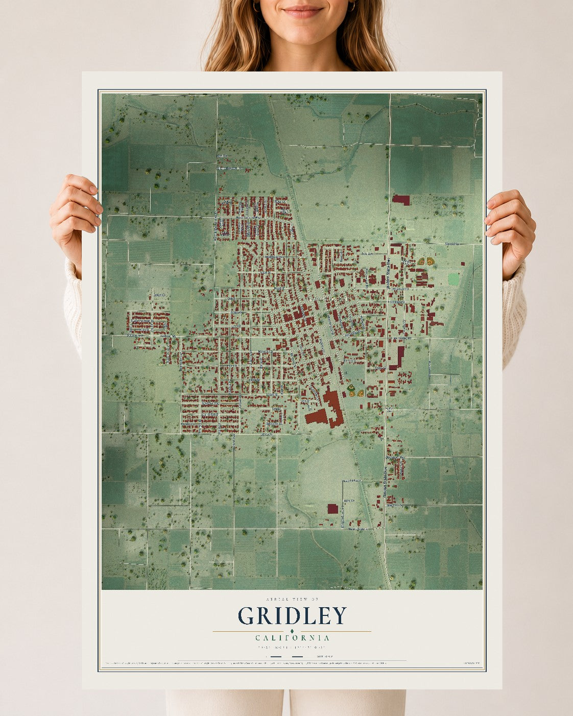 Map of Gridley, California, 24 x 36 inch unframed archival matte print