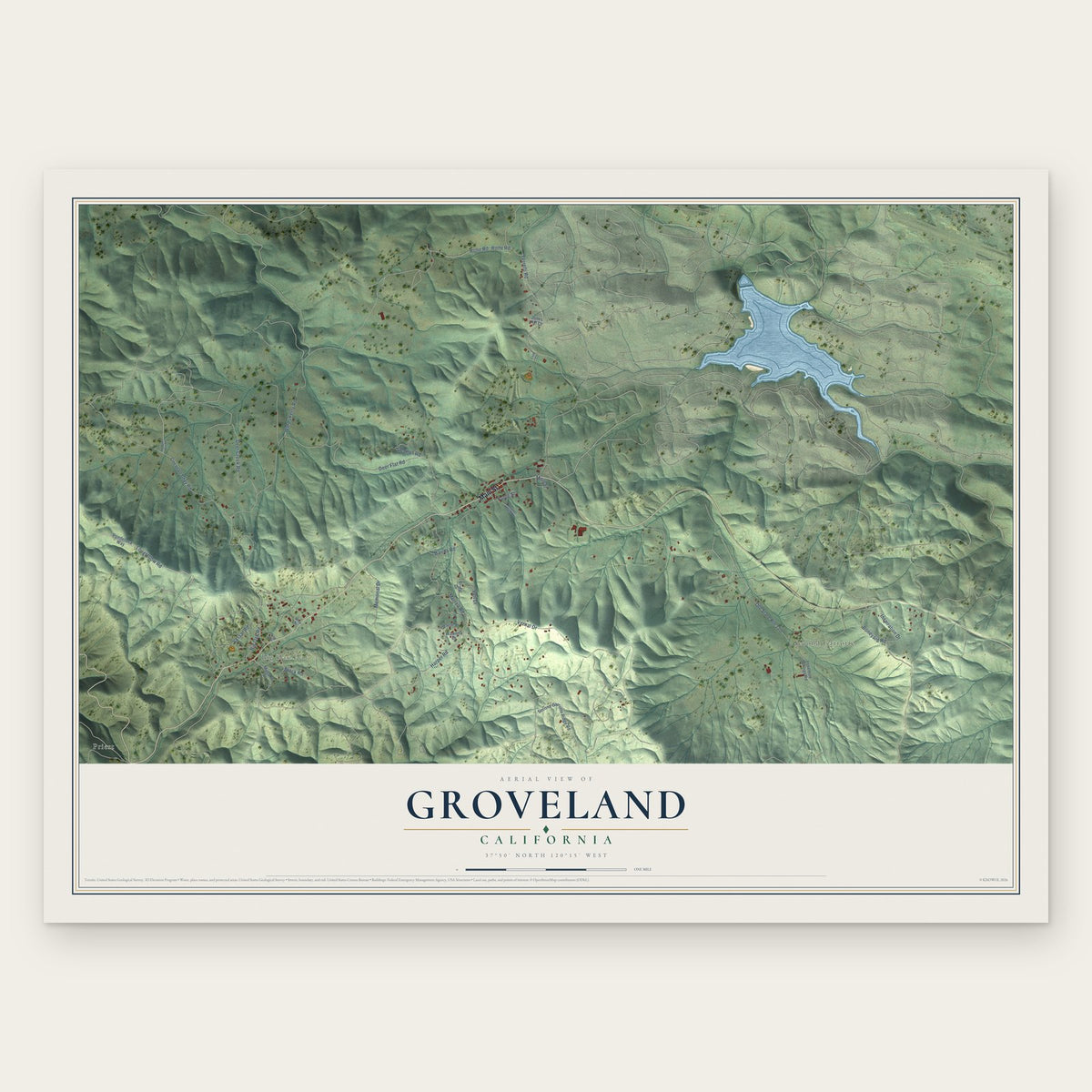 Groveland, California map print, the full design