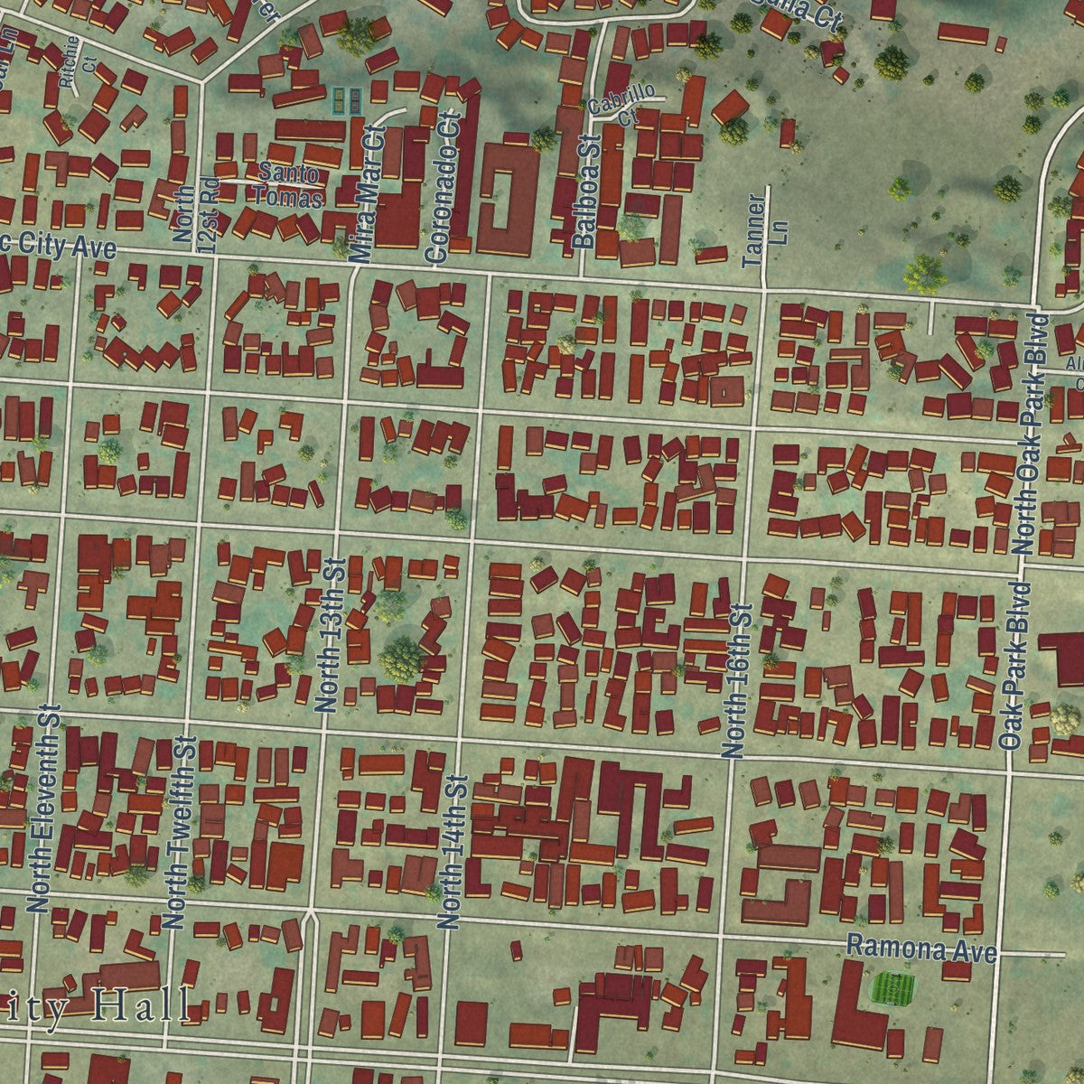 Second close-up of the map of Grover Beach, California print showing more streets and buildings
