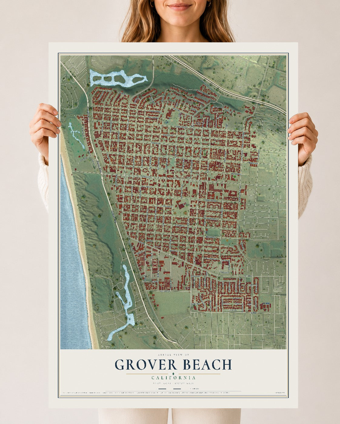 Map of Grover Beach, California, 24 x 36 inch unframed archival matte print