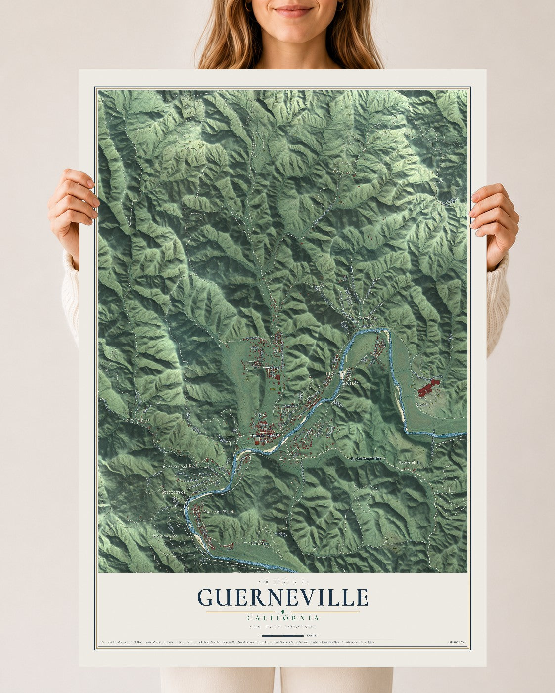 Map of Guerneville, California, 24 x 36 inch unframed archival matte print