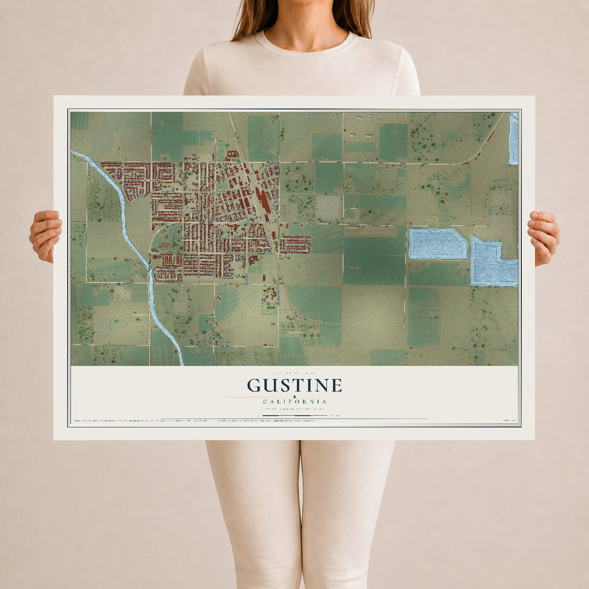 Map of Gustine, California, 24 x 36 inch unframed archival matte print