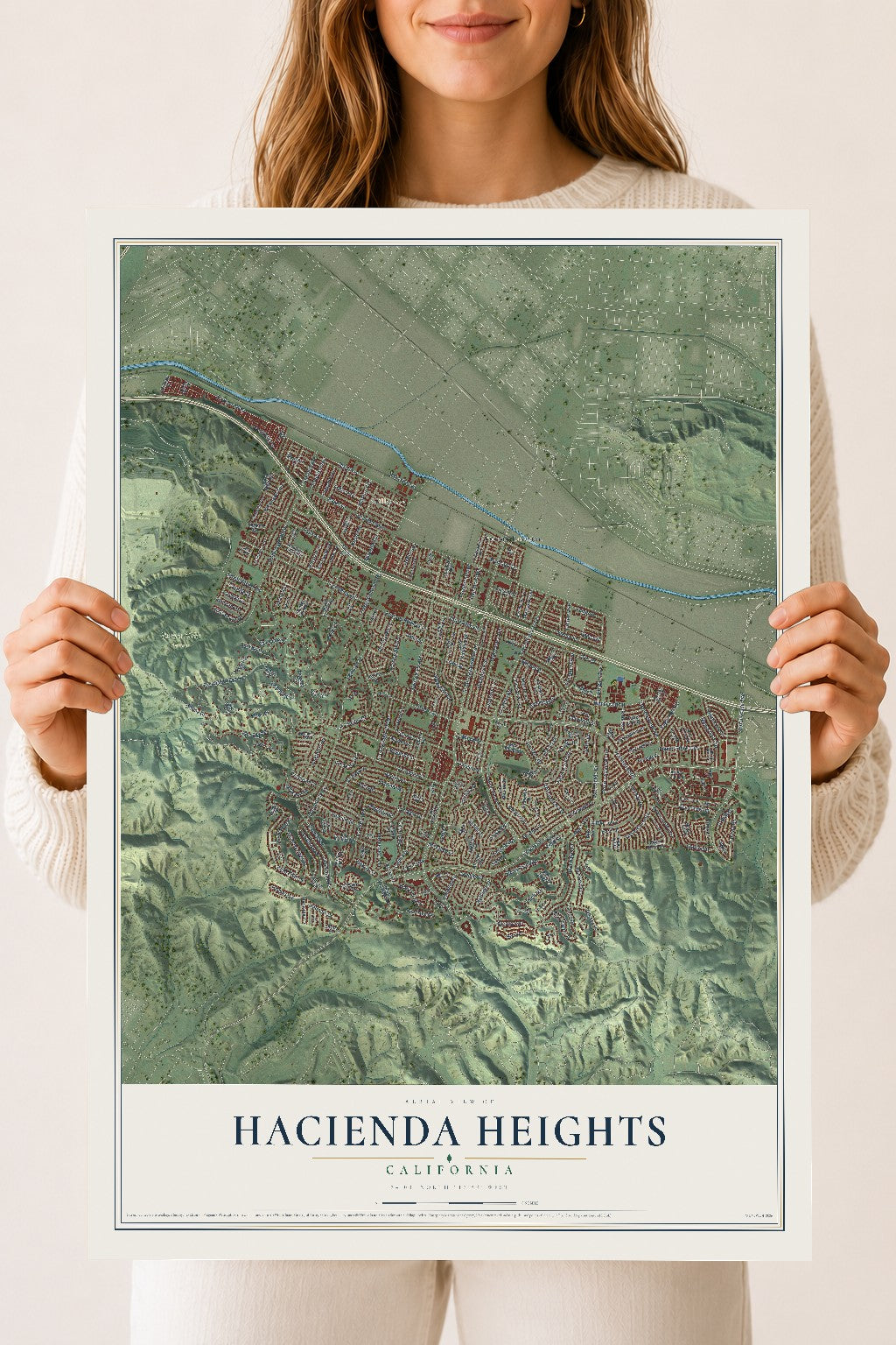 Map of Hacienda Heights, California, 18 x 24 inch unframed archival matte print