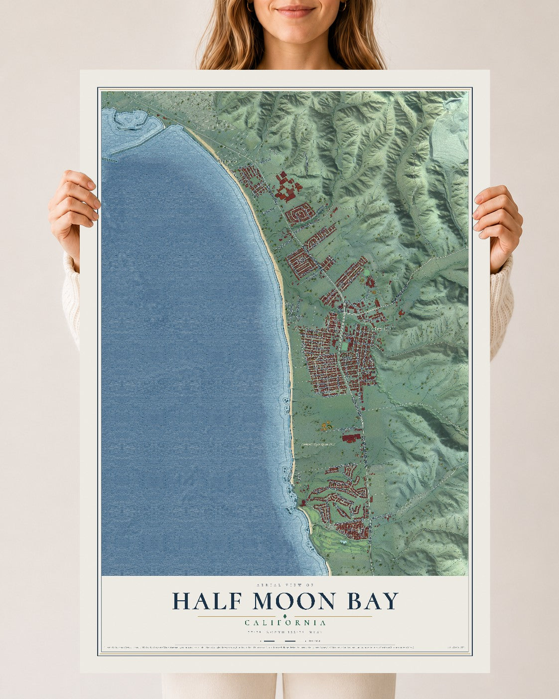 Map of Half Moon Bay, California, 24 x 36 inch unframed archival matte print