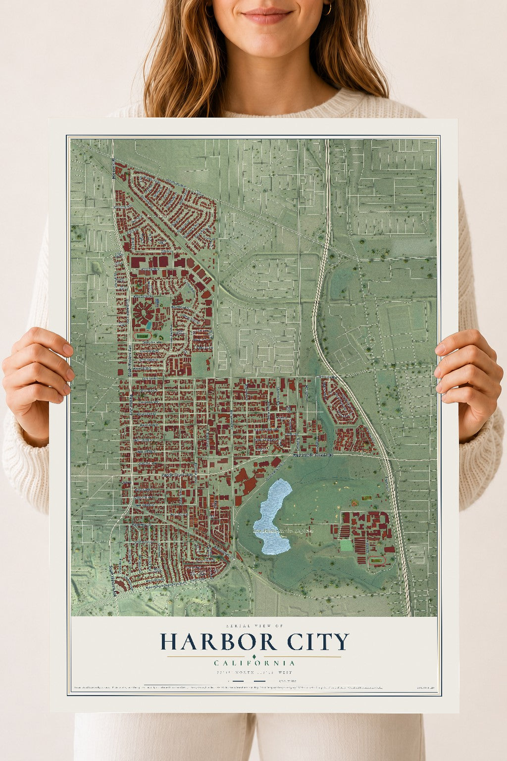 Map of Harbor City, California, 18 x 24 inch unframed archival matte print